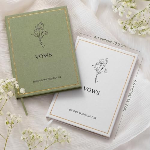 Image of Engrowtic Set of 2 Wedding Vow Books His and Hers Vows on Our Wedding Day Notebooks with Gold Foil Fabric Cover 5.8 inchx 4.1 inch Bride and Groom Gift for Newly Engaged Couple, 60 Lined Pages (Gray, White)