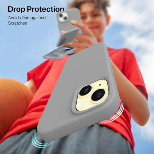 Image of Vaku Luxos Silicone Back Cover Case For iPhone 15 Plus Shockproof Scratch Resistant Slim Fit Protective Design Military-Grade Protection Support Mag-Safe Wireless Magnetic Charging-Grey