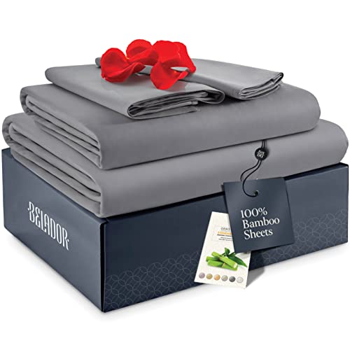 Belador Viscose Bamboo Sheets King - Silky Luxury Bed Sheets Cooling Sheets Set - Soft Satin Bed Sheet Set - 16 Inch Deep Pocket - Hotel Sheets Bedding Set Flat Sheet + Fitted Sheet + 2 Pillowcase #TOP8