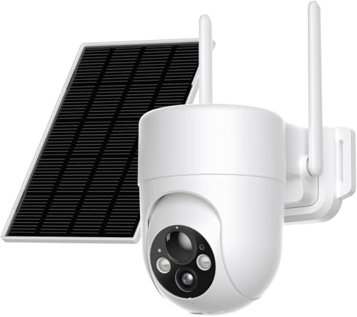 SEHMUA Caméra Wi-Fi externe sans fil, 360° PTZ Caméra de surveillance avec panneau solaire