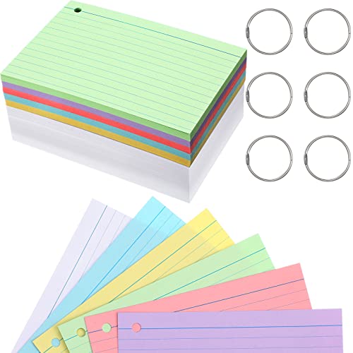 Cartes d'index colorées avec anneaux perforés par 300 fiches lignées pour révisions et bureau
