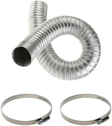 Ducting Aluminium Hose with Two Clips - Flexible Duct Pipe with 2 Clamps - Extractor Fan Tube with 2 Bands (150mm)