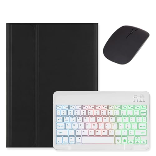 Backlit Keyboard for Galaxy Tab S9 FE+ 12.4?/ Tab S10+ / Tab S9+ /S8+/S7+/S7 FE 12.4 inch Case with Mouse and Magnetic Detachable Backlight Color Keyboard,Black+White