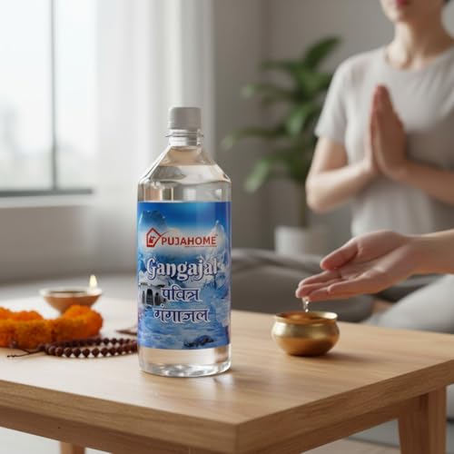 Image of Pujahome Gangajal for Puja | Sourced from Rishikesh | 1000 ml, Pack Of 2 | Original Holy Ganga Jal for Rituals, Pooja, and Religious Ceremonies | Sacred Water for Home Temple & Worship