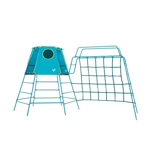 TP Toys Explorer Metal Climbing Frame and Monkey Bridge - Adventure Playmat Climbing Ladder and Monkey Bridge. Roll Up Door. Round Viewing Window Outdoor Toys For Kids. Aged 3-12 Years