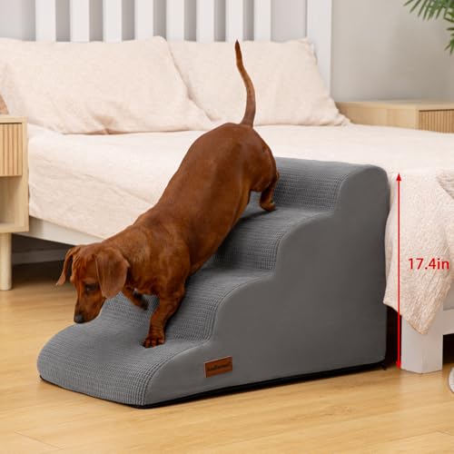 Aodisman Dog Steps for Bed, 4-Step Dog Stairs Ramp for Small Dogs and Cats, Indoor Non-Slip Pet Stairs Suitable for Older, Short-Legged, and Puppy Dogs to Climb onto High Beds and Couch, 17.4" H,Grey by aodisman - Image 5