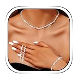 JEAIRTS Rhinestone Choker Necklace Jewelry Sets Bridal Diamond Tennis Chain Necklace Earrings and Bracelet Bling Prom Formal Jewelry Set for Women (1-Silver)
