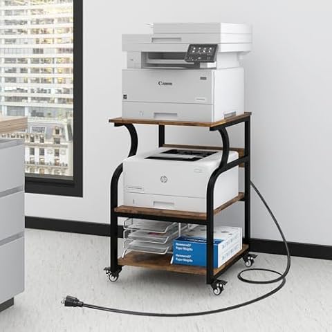 Natwind Large Printer Stand,24''x20''x29''Printer Table with Adjustable Storage Shelf,3 Tier Rolling Printer Cart with Wheels,Home Office Multifunctional Shelves for Heat Press,3D Printer (Retro) Cover