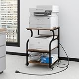 Natwind Large Printer Stand,Printer Table with Adjustable Storage Shelf,3 Tier Rolling Printer Cart with Wheels for Home Office Organization Shelves for Heat Press,3D Printer (Retro)