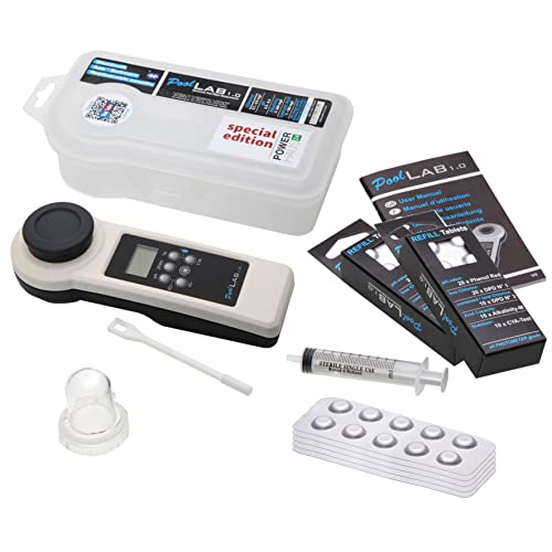 POWERHAUS24 Pool Lab Special Edition 13 en 1, Bluetooth 4.0, mises à jour gratuites, avec accessoires et réactifs, + Extra : 2 recharges pack de 70 réactifs Cover