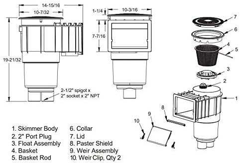 AquaStar SKR201 Skimmer for Inground Swimming Pool with Waterstop Face and Float Assembly