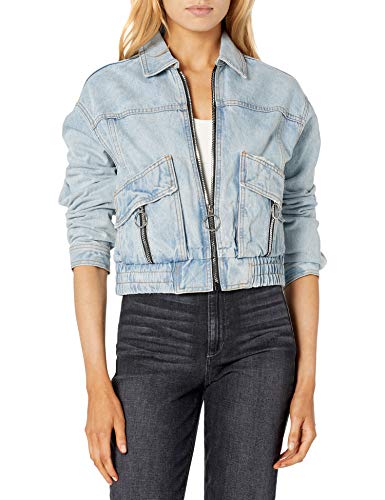 A|X Armani Exchange Women's Short Full Zip Jacket with Special Zippers, Indigo Denim, S