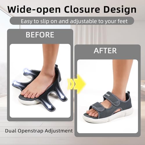 Image of Diabetic Sandals for Men Wide Toe Swollen Feet Adjustable for Foot Pain ReliefOpen Toe Casual Athletic Sandals for Outdoor Beach Travel Summer