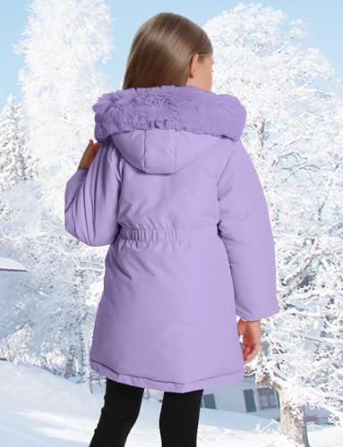 Happy Cherry Girls Winter Jacket Coats - Solid Color Raw Edge Kids Cute Warm Windproof Hooded Outwear Heavy Parka2