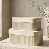Decorative Storage Boxes with Lids – Set of 2 Beautiful Fluted Cardboard...