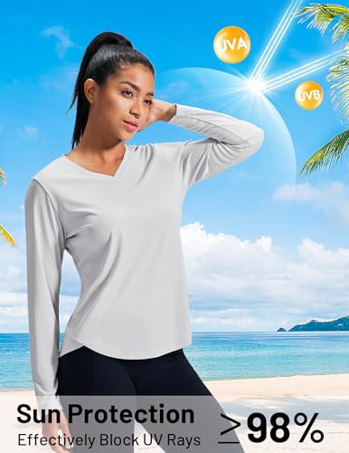 Image of MIER Womens Long Sleeve Sun Shirt UPF 50+ Quick Dry V-Neck Workout Tops