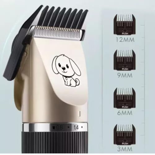 Máquina de Tosa para Pets, Recarregável USB, 4 Pentes Ajustáveis (3-12mm), Kit Completo com Acessóri