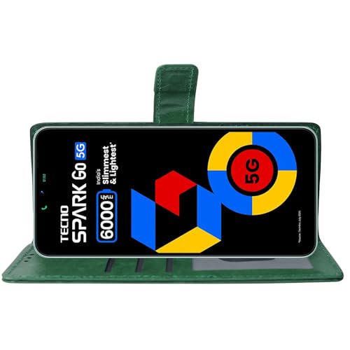 Image of Flip Cover Back Case for Tecno Spark Go 5G | Premium Leather Finish | Inbuilt Pockets & Stand | Flip Cover Back Case for Tecno Spark Go 5G (Green)