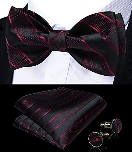 Image of DiBanGu Men Bow Tie Paisley Striped Self-Bow Tie for Men and Silk Woven Bowtie Pocket Square Cufflinks Wedding Party