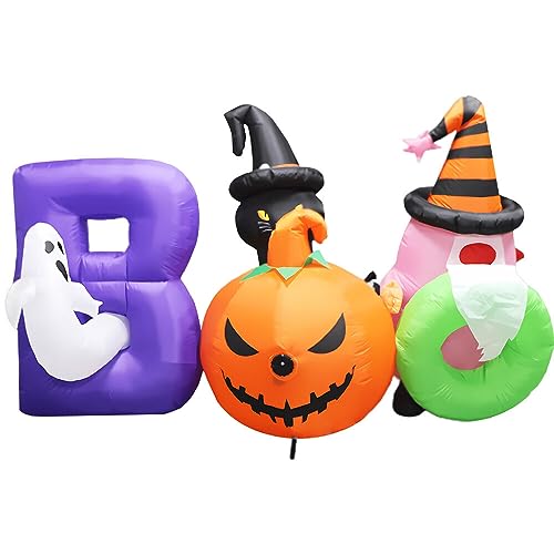 Haunted Hill Farm 5-Ft Tall Boo Sign Blow Up Inflatable with Lights and Music, Outdoor Halloween Inflatable Decoration for Lawn and Yard, Large Spooky Holiday Decor