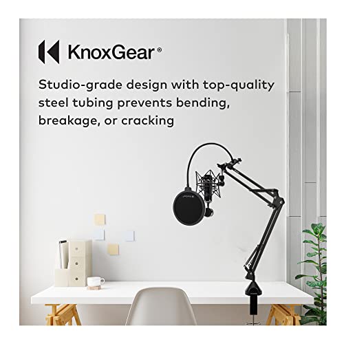 Knox Gear Boom Arm Microphone Stand For Podcasts, Studio Recording, Radio Broadcast, And Gaming, Microphone Desk Stand With 360-Degree Rotation, Black Microphone Stand With 5/8-Inch Screw Adapter #TOP6
