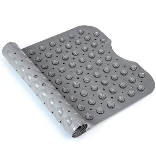 Bath Mat Non Slip Anti Mould 100x40cm - Extra Large Shower Mats with Suction Cups and Drain Holes, Rubber Bathtub Mat for Bathroom, Machine Washable (Solid Grey)