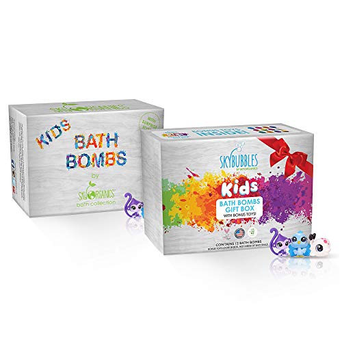 Sky Organics Kids Bath Bombs Gift Sets with Surprise Toys Fun Assorted Colored XL Bath Fizzies, Kid Safe, Gender Neutral with Essential Oils - Handmade in The USA, (6ct & 12ct)(Bundle)