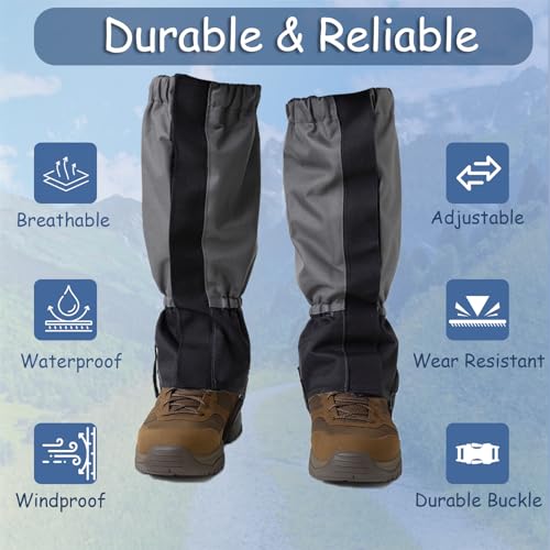 Plus Size Gaiters for Hiking Boots, Waterproof & Adjustable Leg Protection for Weed Eating, Ideal Use as Tick Gaiters for hiking boots, Boot Gaiters for Men & Women, Up to 21in. Black & Grey by King Mills - Image 6