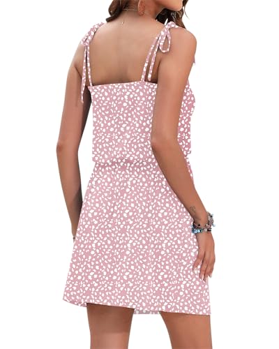Image of AUSELILY Womens Summer Dresses Sleeveless Spaghetti Strap Beach Cover up Drawstring Waist Mini Short Dress with Pockets