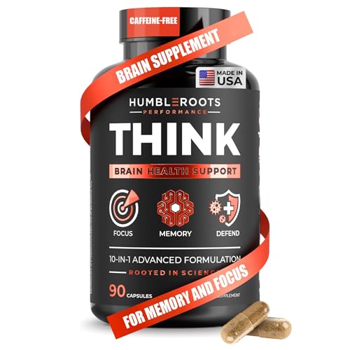 All-Natural Brain Supplement for Memory and Focus – Caffeine-Free Long-Term Cognitive Support – 10 Nootropic Ingredients Including Lion’s Mane, Bacopa, Turmeric, Ginkgo & Huperzine A – 90 Capsules