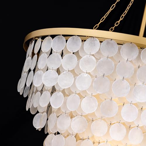 Wellmet Coastal Capiz Shell Chandelier, 9 Lights Beach Light Fixture, Sea Shell Pendant Lighting for Dining Room, Modern Gold Ceiling Light for Kitchen Island, 30" Dia - Image 5
