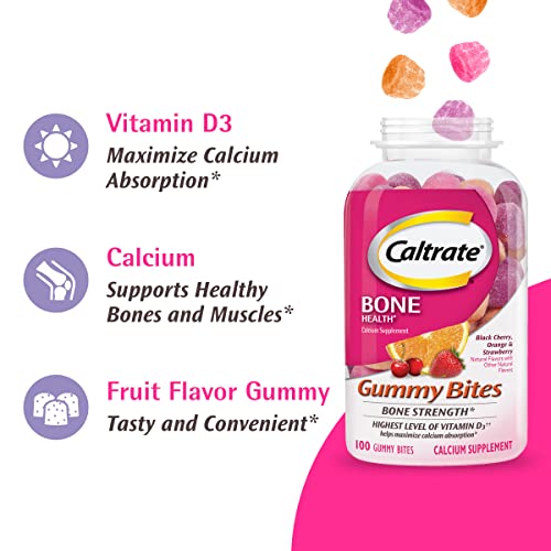 Caltrate Gummy Bites 500 Mg Calcium And Vitamin D Supplement, Black Cherry, Strawberry, Orange - 100 Count #TOP4