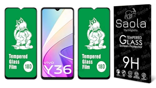 Image of Saola 18D Tempered Glass With Inbuilt AirBag Borders For Vivo Y36 (Pack Of 2) with Free Installation Kit. Full screen Coverage - 6.64 inch
