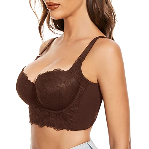 Fallsweet Push Up Bras For Women Corset Top Bustier Padded Underwire Bra Add One Cup,Brown-Lace,38C #TOP1