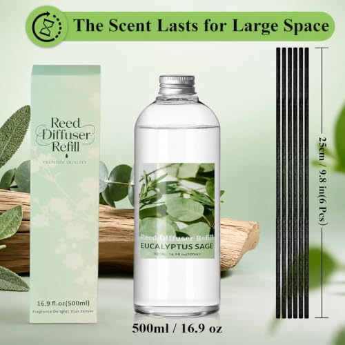 Image of SCENTORINI Reed Diffuser Oil Refill, Eucalyptus Sage Diffuser Oil 16.9 Oz