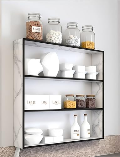 Image of Dime Store Engineered Wood 4-Tier Wall Shelf Rack for Kitchen Storage, Spice Jars, Modern Style, Wall Mounted, Off White