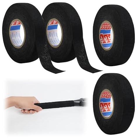 Vxiwscy 4 rolki taśmy izolacyjnej odpornej na wysokie temperatury, 19 mm x 15 m, czarna, wysokiej jakości taśma z tkaniny do wiązek przewodów, ognioodporna, idealna do gospodarstwa domowego, samochodu