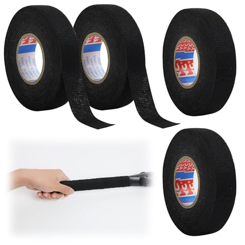 Vxiwscy 4 rolki taśmy izolacyjnej odpornej na wysokie temperatury, 19 mm x 15 m, czarna, wysokiej jakości taśma z tkaniny do wiązek przewodów, ognioodporna, idealna do gospodarstwa domowego, samochodu