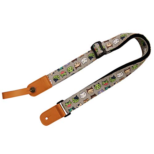 MUSIC FIRST Sangle pour ukulélé en toile souple et cuir véritable avec sangle en cuir véritable Motif chat pastèque - Les Beatles, Paul McCartney, John Lennon, RIngo Starr, George Harrison MUSIC FIRST Sangle pour ukulélé en toile souple et cuir véritable avec sangle en cuir véritable Motif chat pastèque – Image 5
