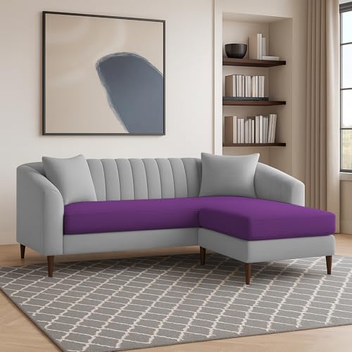 Image of Casaliving Doraldo 4 Seater L Shape Convertible Sofa Set for Living Room, 3 Seater & Ottoman Modular Sectional Couch for Small Space (Purple Grey Colour) Fabric