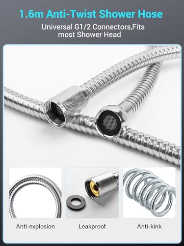 Shower Head and Hose 1.6M - SREWOHS High Pressure Shower Hose and Head Pressure Booster Shower Heads for Low Pressure Universal Large Shower Heads 5 Modes,Power Flush Spray for Cleaning - 7