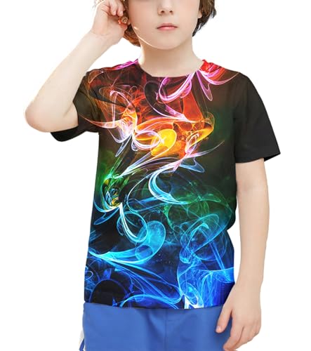 Image of Linnhoy Kids 3D Print Fashion Graphic T-Shirts for Boys Girls 6-16 Years | Unisex Colorful Short Sleeve, Crewneck, Breathable Fabric, Suitable for Daily Sport Festival Wear