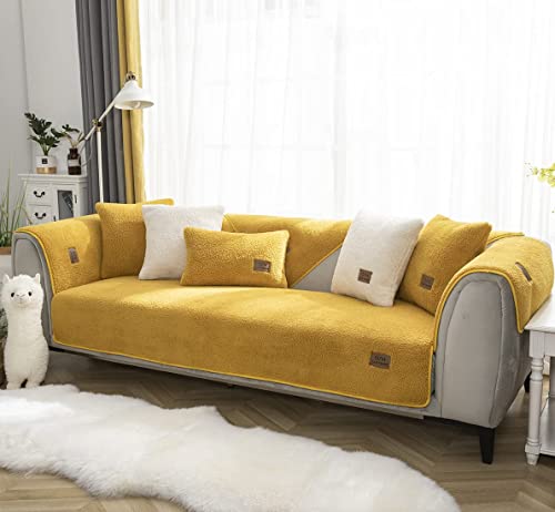 Vctops Sherpa Fleece Sofa Couch Covers Super Soft Warm Plush Sectional Couch Cover Luxury Fuzzy Furry Non Slip Sofa Slipcover Furniture Protector (Yellow,28"X28") #TOP4
