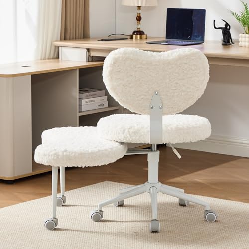 Image of Ergonomic Cross Legged Office Chair with Wheels, ADHD Chair for Adults, Meditation Chair, Yoga Office Chair, Comfortable Back Support, Height Adjustable,Small Spaces,Faux Fur-Beige
