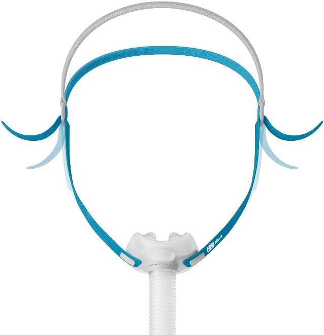 F&P Nova Micro Nasal Pillows Mask being worn, showing headgear adjustment points