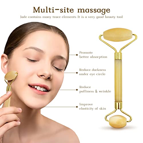 Cuteliili Yellow Gua Sha Facial Tools, Skin Care Products, Face Roller & Jade Roller For Face Care To Reduce Wrinkles And Lifting #TOP2