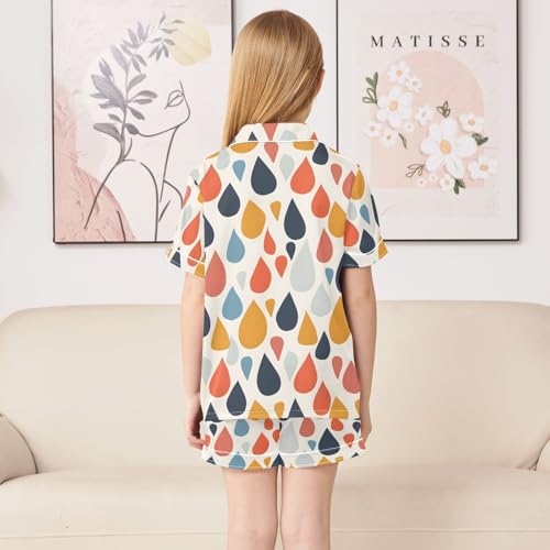 ALAZA Raindrop Colorful Pajamas Satin Pajama Set Short Sleeve Button Down Sleepwear4