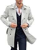 PASLTER Mens Classic Long Overcoat Double Breasted Business Trench Coat Winter Warm Long Pea Coat Wi