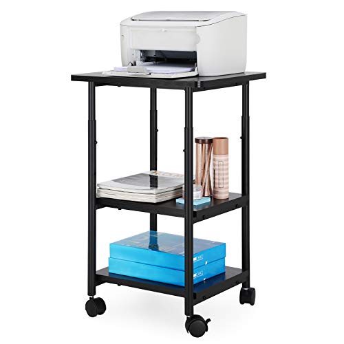 Vasagle Industrial Printer Stand, 3-Tier Machine Cart With Wheels And Adjustable Table Top, Heavy Duty Storage Rack, Black #TOP3