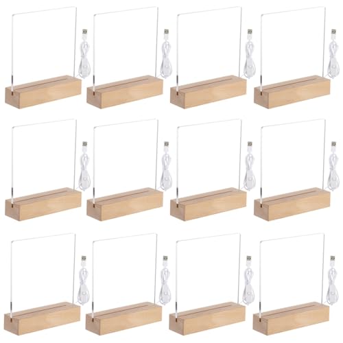 Led Wooden Acrylic Light Base and Blanks (12) - 7 Led Acrylic Night Lights with USB Cables